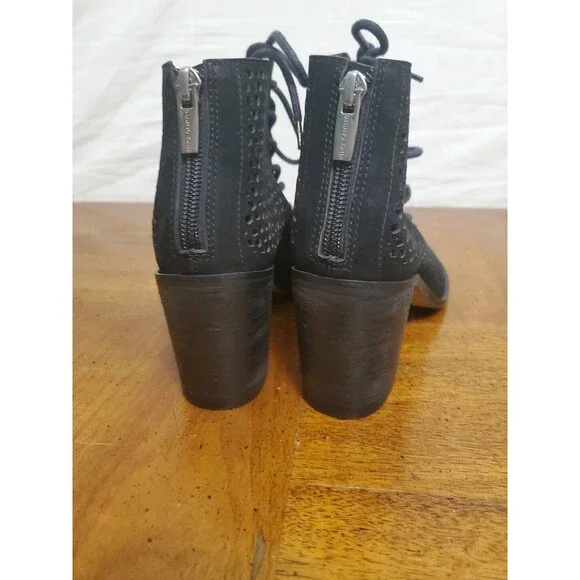 Vince Camuto Tulina Black Suede Laser Cut High Heel Lace Up Open Toe Bootie Sz 6 - Picture 4 of 8